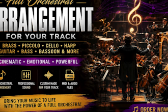 full orchestral for brass, piccolo, cello, harp, guitar, bassoon for your track