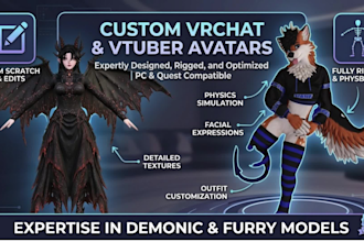 design custom VR character of 3d vrchat avatar, vtuber anime model furry avatar