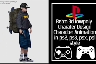 create 3d retro ps2 ps1 psx lowpoly character model for indie games, vtuber