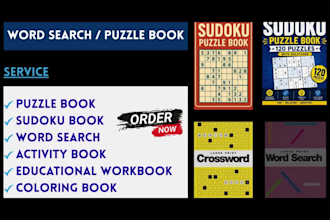 create puzzle book sudoku book, word search, activity book, educational workbook
