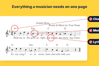 transcribe song audio into lead sheet melody, chords charts and lyrics