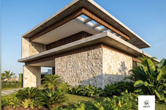 design a modern 3d house facade and landscape rendering