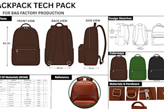do backpack, soft goods designer, duffel bag, techpack design, handbag tech pack