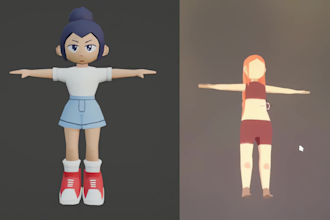 do 3d lowpoly model, character rigging for top game ready, animation in blender