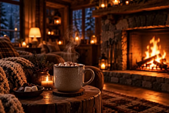create a cozy ai fireplace video for sleep, youtube or your cafe
