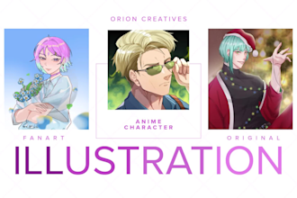 draw anime illustration for oc, fanart, or vtuber art