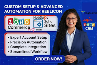 set up zoho CRM, setup automation, zoho commerce and zoho website design
