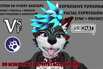 create 3d furry vtuber, custom fursona, furry vrm avatar for vrchat and vseeface