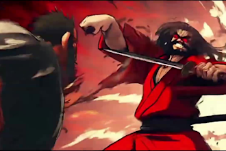 an epic ai anime fight video with cinematic effects and custom characters