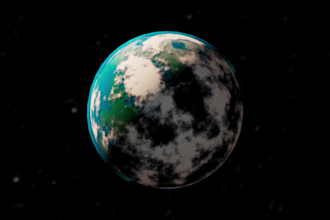 create a cinematic 3d planet with animated clouds