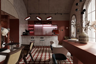 create interior design and photorealistic 3d rendering for house, bar and