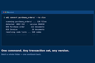 convert edi x12 files to excel, CSV or json with a validation report