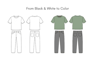 create professional fashion flat sketches, front and back