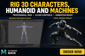 do rigging or rig 3d characters, humanoid and machines in maya