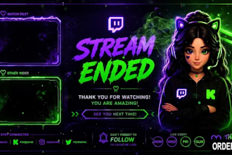 animate twitch or kick overlays pack, custom logo, screens, emotes, transition