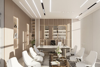 model and render a modern luxury office interior in 3d