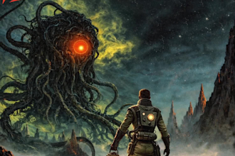 create a cinematic retro sci fi movie poster illustration