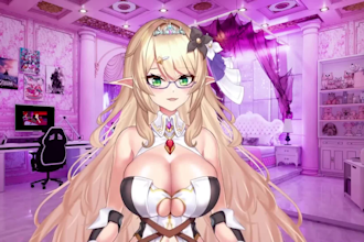 design vtuber stream overlay, vtuber background, twitch overlay, vtuber logo
