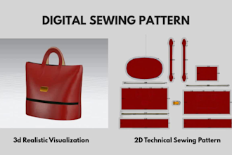develop clo3d sewing pattern for leather bag and tote bag