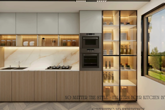 design a modular kitchen interior with realistic 3d visuals