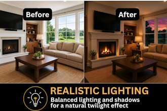 do virtual twilight, day to dusk and twilight editing for real estate in 1 hour