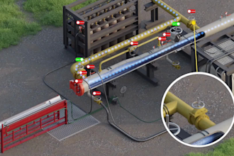 create 3d oil and gas refinery process pipeline flow animation