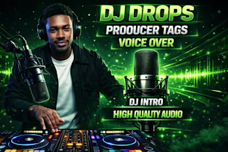 record and produce the best male dj drop, hype intro, tags, radio sweeper
