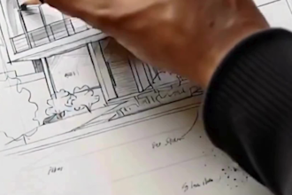 draw architectural sketch, perspective drawing and building illustration