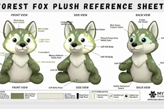 design kawaii plush reference sheet for stuffed animal or character design ych