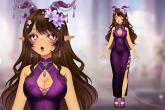 draw 2d vtuber model, live2d model, anime live 2d rig, streaming 3d vtuber model
