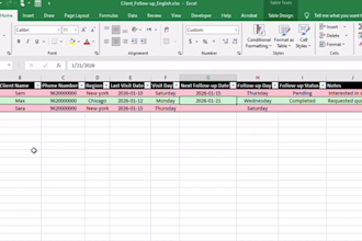 provide a ready to use excel client visit and follow up tracker