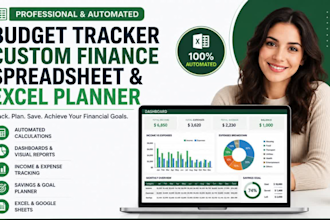 create automated budget tracker, custom finance spreadsheet and excel planner