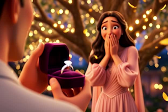create a cinematic engagement proposal video with ai pixar animated characters