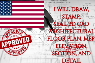 draw stamp seal 2d cad architectural floor plan mep elevation section and detail