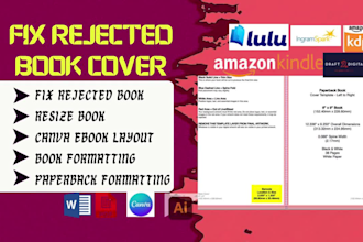 fix rejected book cover, resize book, book formatting, amazon, lulu ingramspark