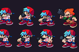 do animated oc sprite, fnf style character sprite sheet for rhythm game mods