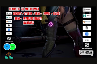 model, fix rig 3d metahuman, warudo, vrchat, vrm models, 3d vtuber ready avatars