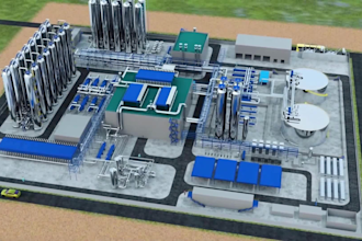 create 3d industrial animation hydrogen plant and energy facility visualization