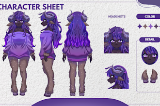 draw custom character sheet or reference sheet design in anime, furry style