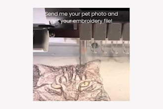 digitize custom pet portrait in thread sketch embroidery style