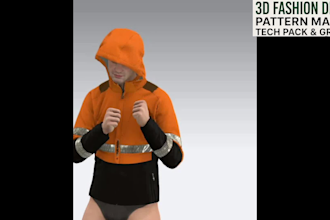 professional 3d fashion design, sewing pattern, tech packs