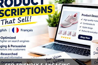 write product descriptions in english and french