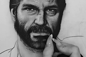 draw a custom realistic charcoal portrait and process video