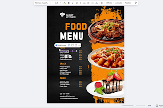 create an elegant canva restaurant menu or ghost kitchen menu