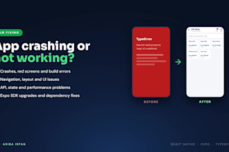 develop react native expo mobile apps and fix bugs