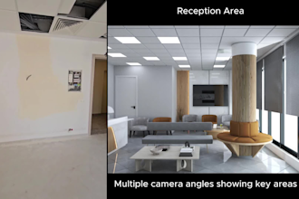 office interiors with top design and render photorealistic
