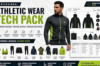create athleticwear tech pack design  sports bra athletic leggings techpack spec