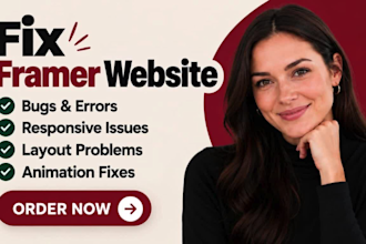 fix framer website bugs, errors, responsive issues layout and animation problems