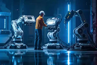 create realistic 3d industrial robotics and factory automation animation