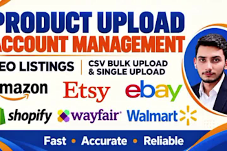 list products and manage amazon, shopify, ebay, etsy, wayfair and walmart stores
